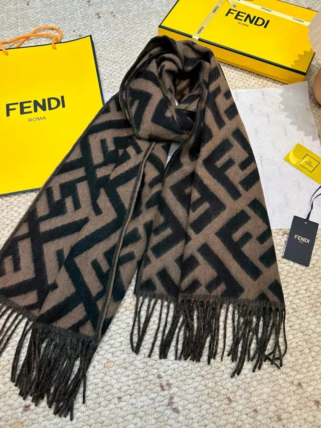 Fendi Scarves FF monogram fringed scarf product detail image 3