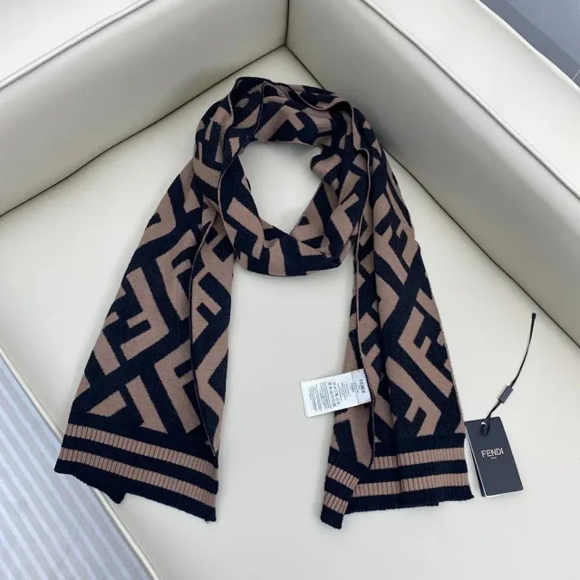 Fendi Scarves FF monogram fringed scarf product detail image 2
