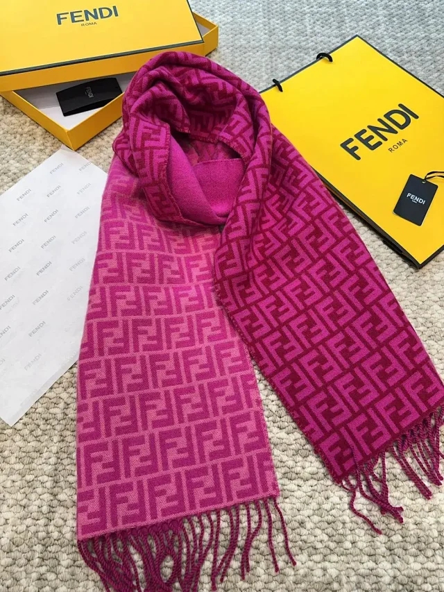 Fendi Scarves FF monogram fringed scarf product detail image 5