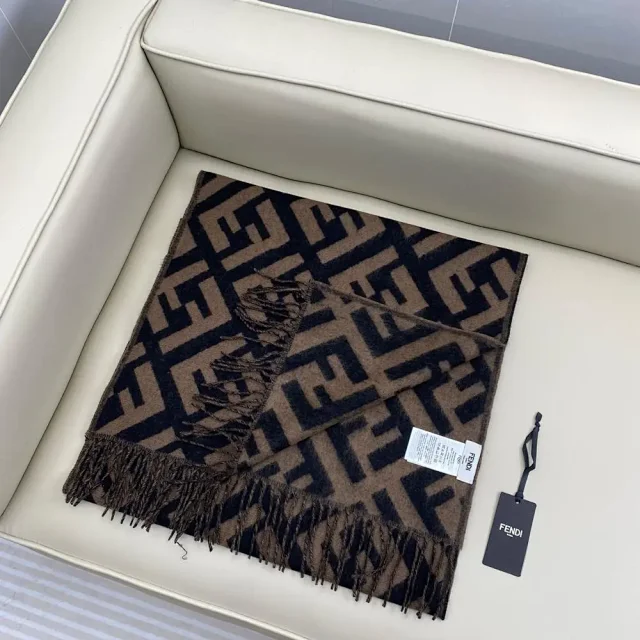 Fendi Scarves FF monogram fringed scarf product detail image 8