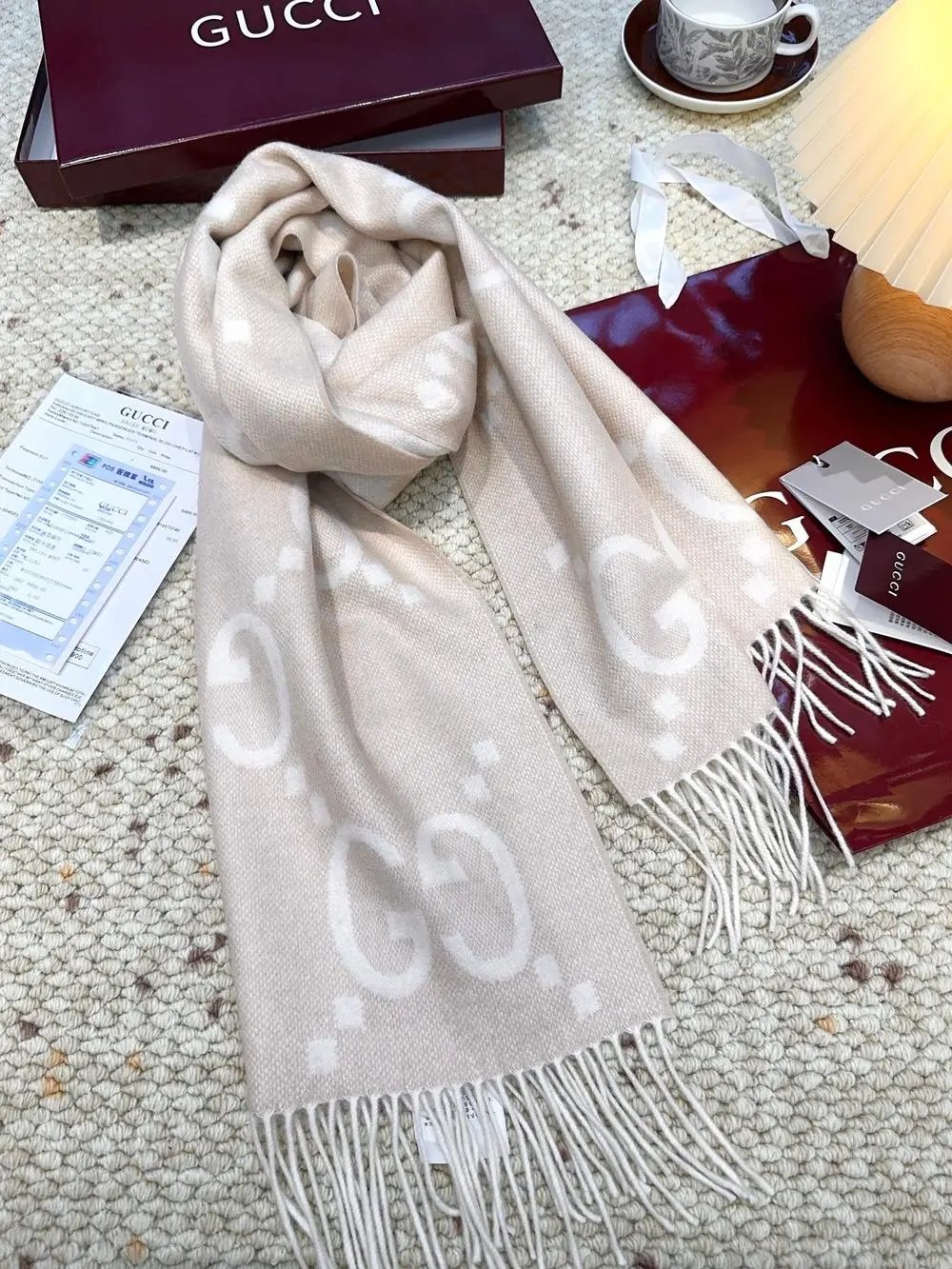 Gucci Scarves GG monogram striped fringed scarf image 8