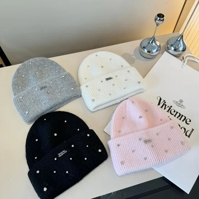 Vivienne Westwood Hats Ribbed knit beanie with rhinestone embellishments product detail image 1