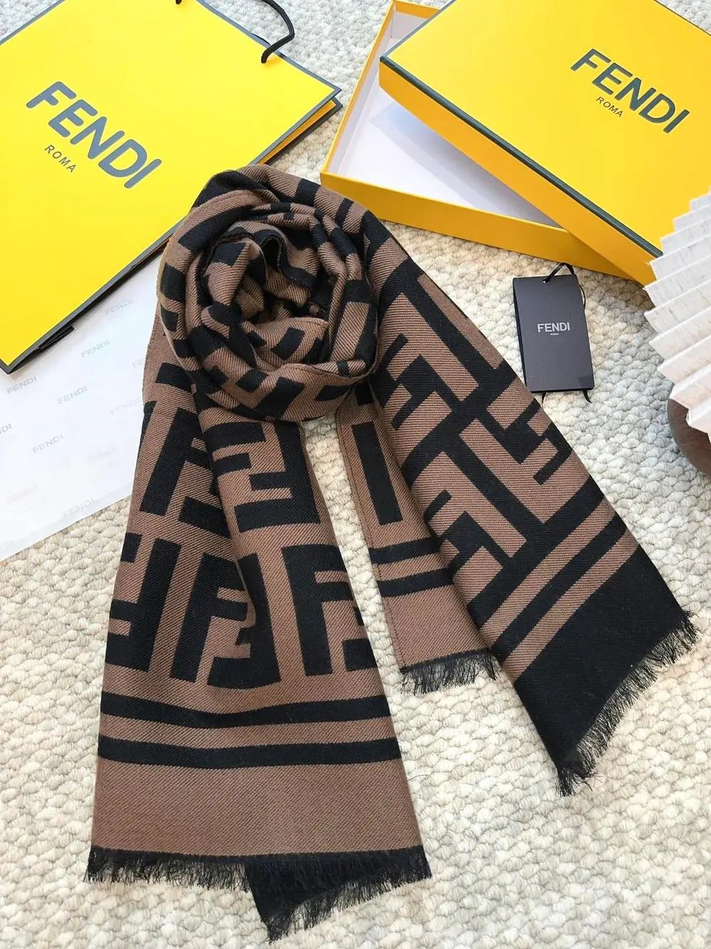 Fendi Scarves FF monogram fringed scarf image 6
