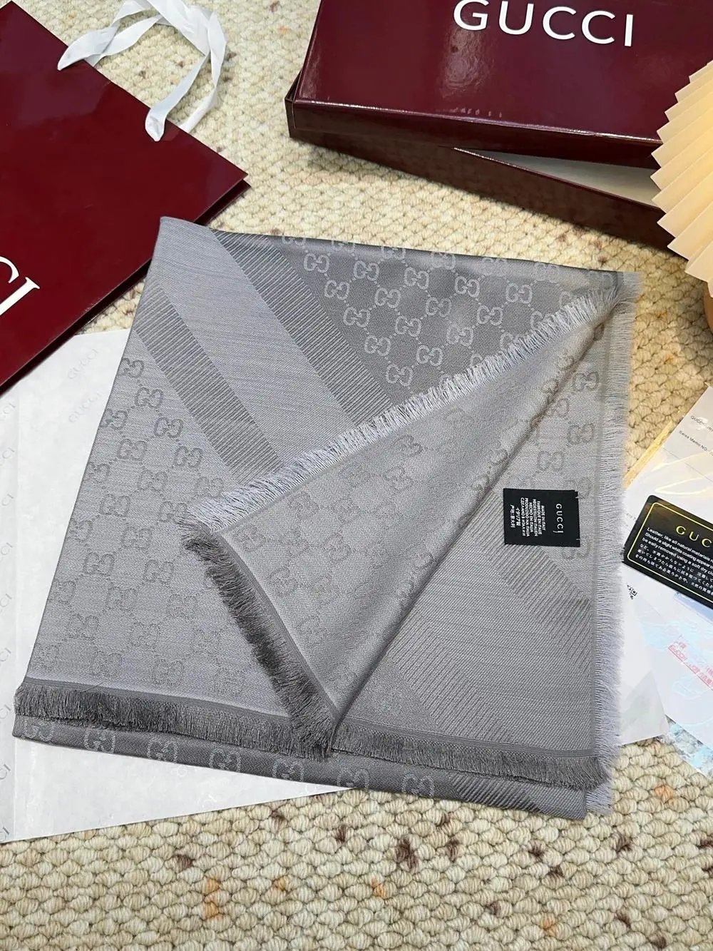 Gucci Scarves GG monogram striped fringed scarf image 4