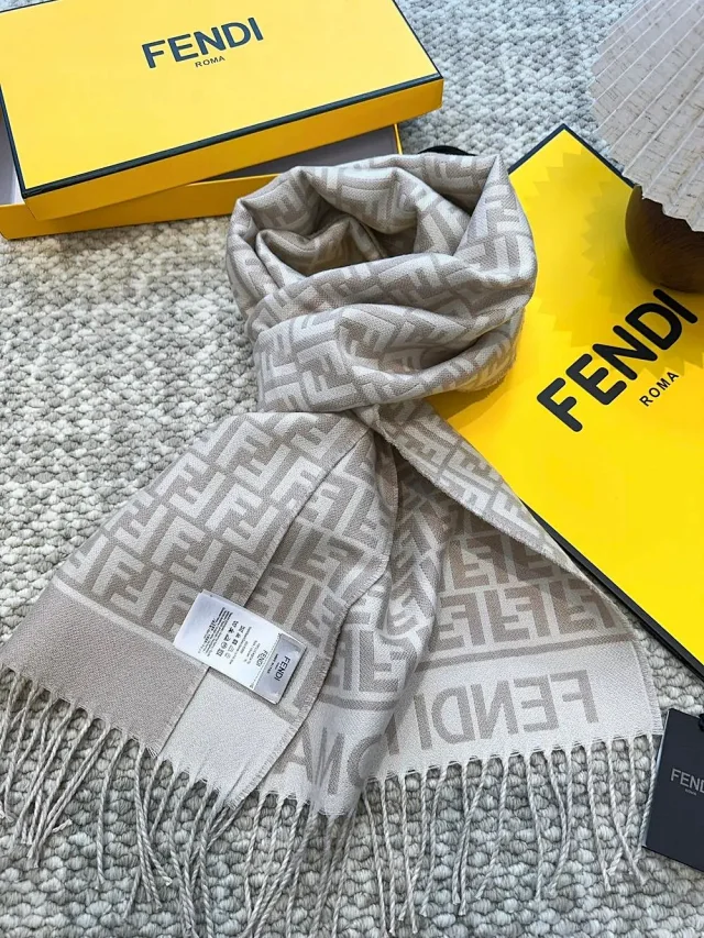 Fendi Scarves FF monogram fringed scarf product detail image 4
