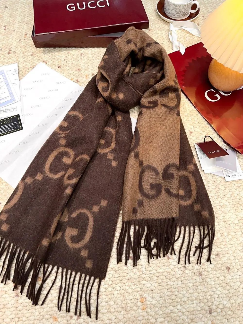 Gucci Scarves GG monogram striped fringed scarf image 9