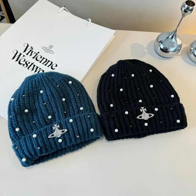 Vivienne Westwood Hats Ribbed knit beanie with rhinestone embellishments product detail image 2