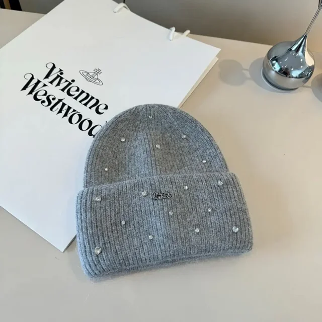 Vivienne Westwood Hats Ribbed knit beanie with rhinestone embellishments product detail image 5