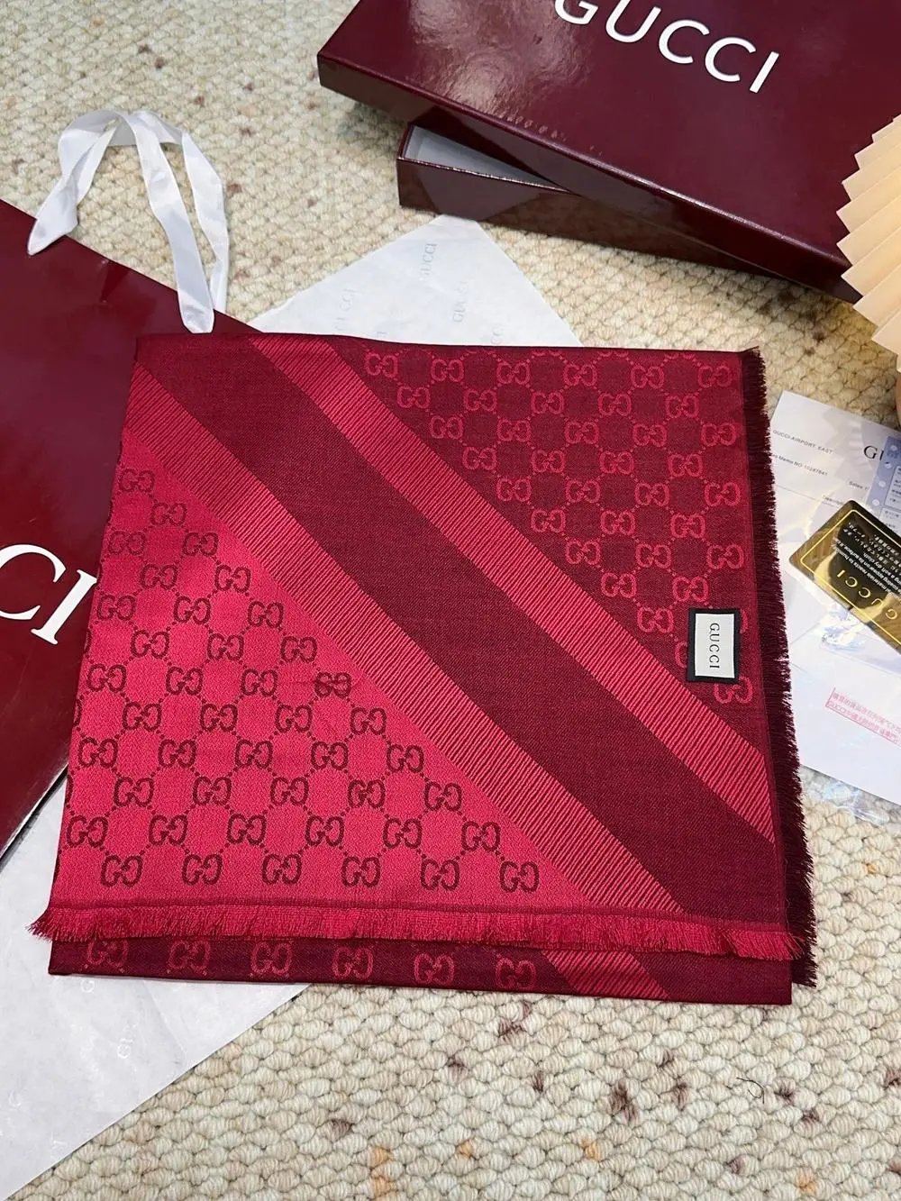 Gucci Scarves GG monogram striped fringed scarf image 6