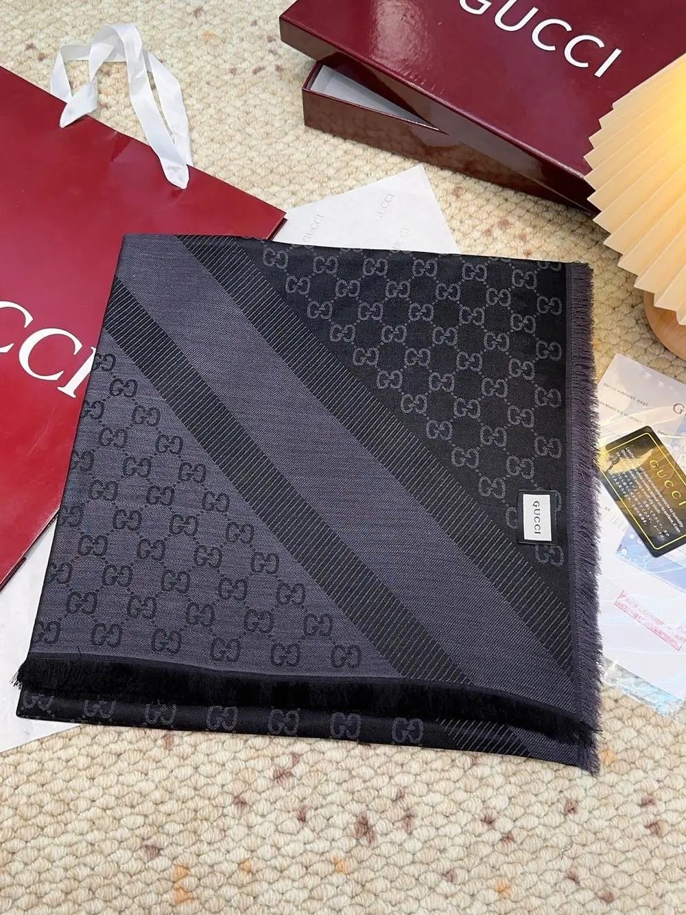 Gucci Scarves GG monogram striped fringed scarf image 5