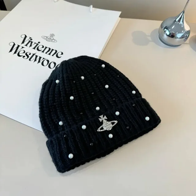 Vivienne Westwood Hats Ribbed knit beanie with rhinestone embellishments product detail image 7