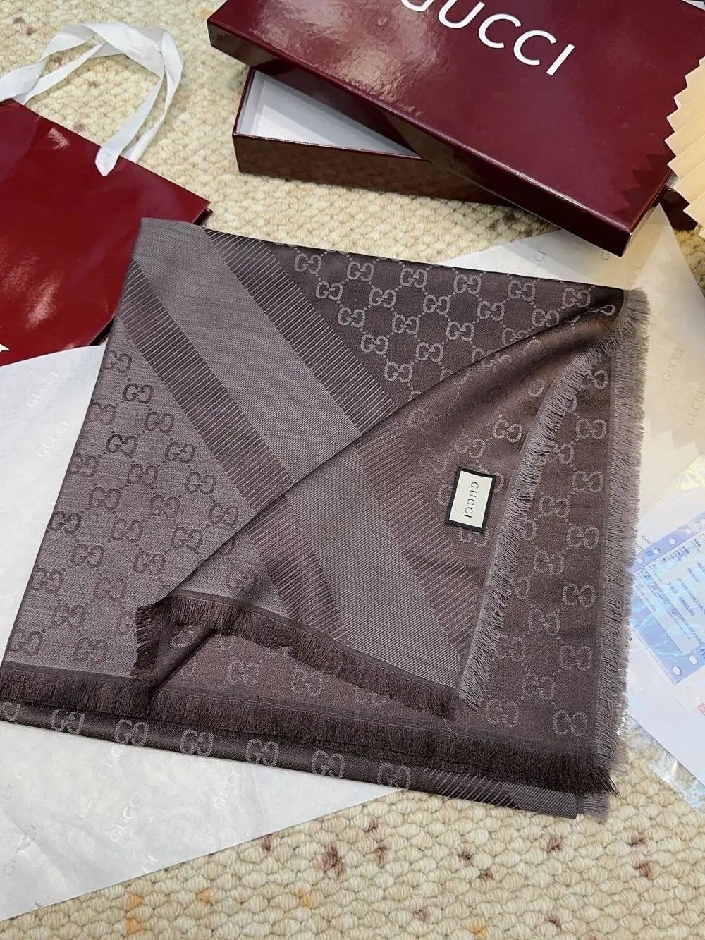 Gucci Scarves GG monogram striped fringed scarf image 3