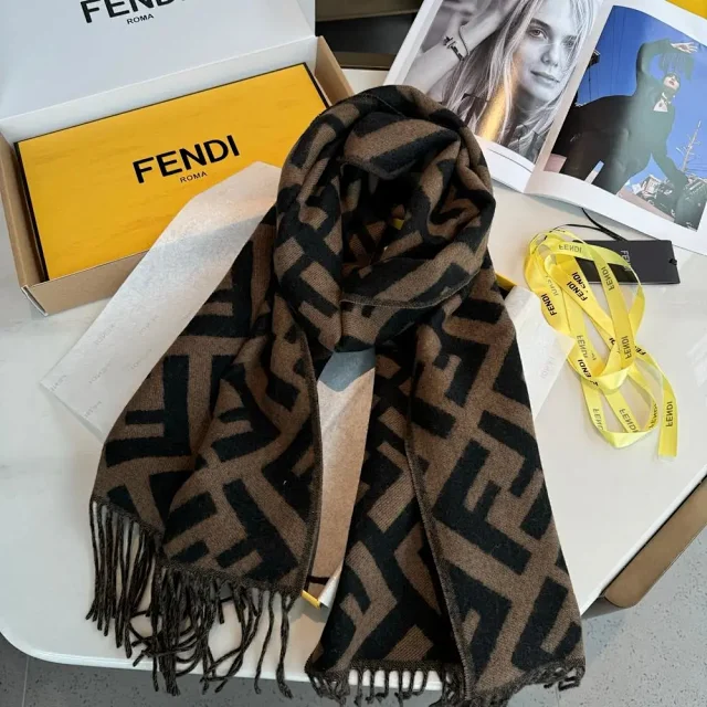 Fendi Scarves FF monogram fringed scarf product detail image 7