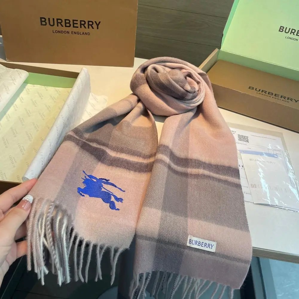 Burberry Scarves Fringed plaid scarf with embroidered Equestrian Knight Design image 6