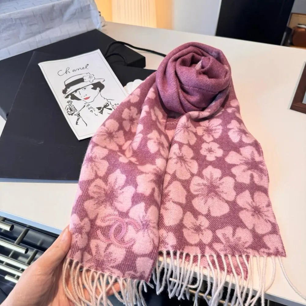 Chanel Scarves Floral CC Logo Fringe Scarf image 5