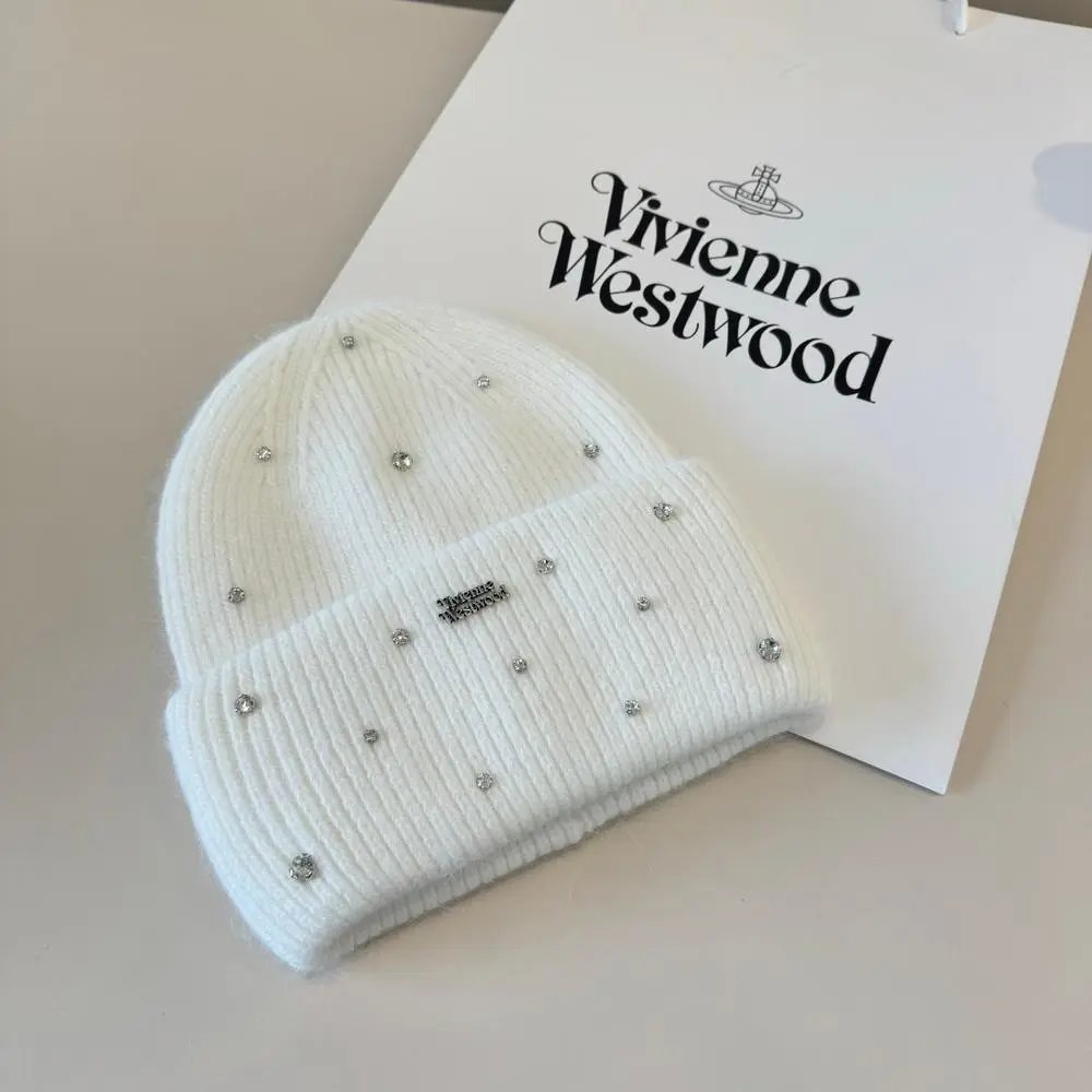 Vivienne Westwood Hats Ribbed knit beanie with rhinestone embellishments image 4