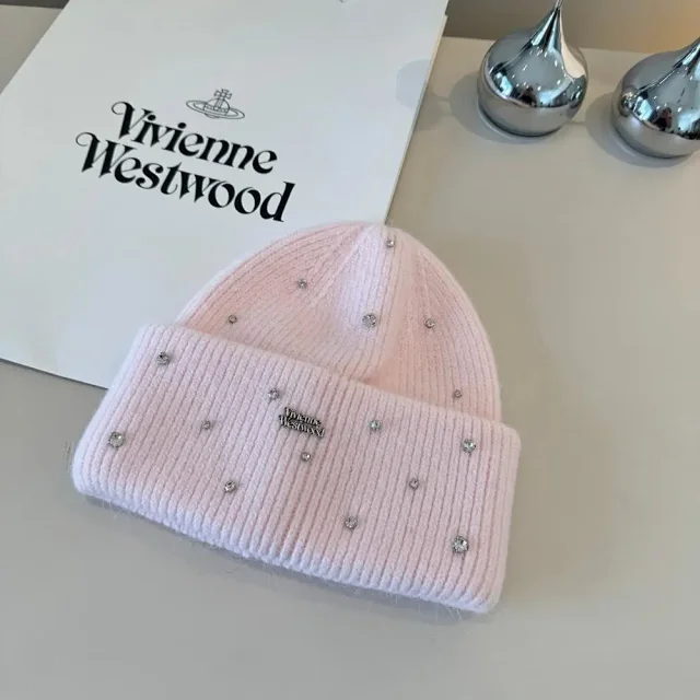 Vivienne Westwood Hats Ribbed knit beanie with rhinestone embellishments product detail image 6