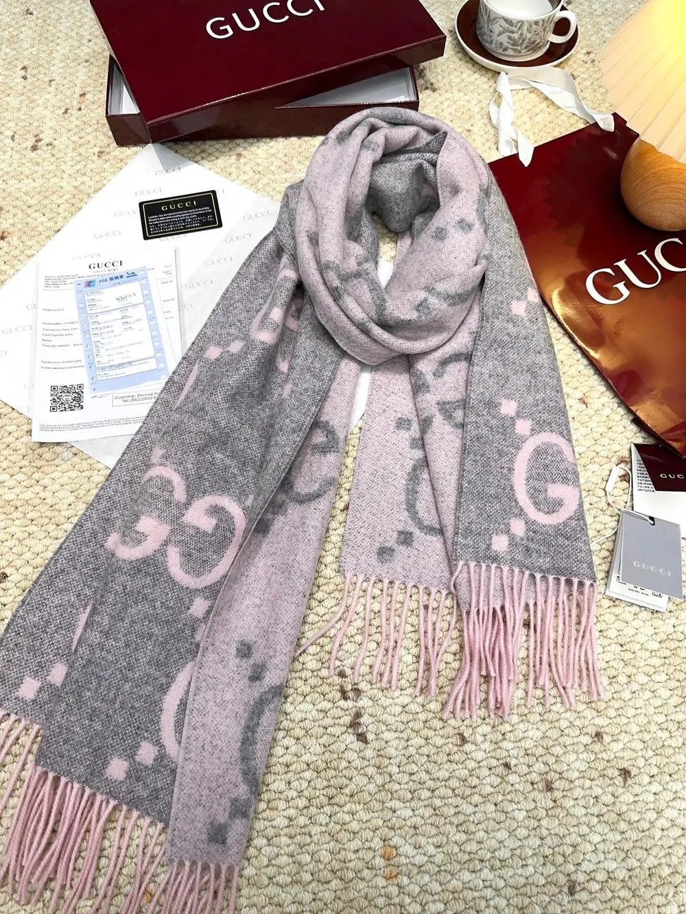 Gucci Scarves GG monogram striped fringed scarf image 10
