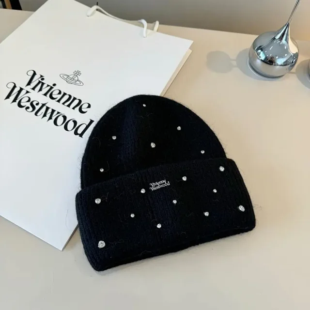 Vivienne Westwood Hats Ribbed knit beanie with rhinestone embellishments product detail image 3