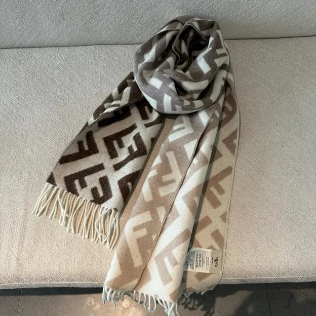 Fendi Scarves FF monogram fringed scarf product detail image 2