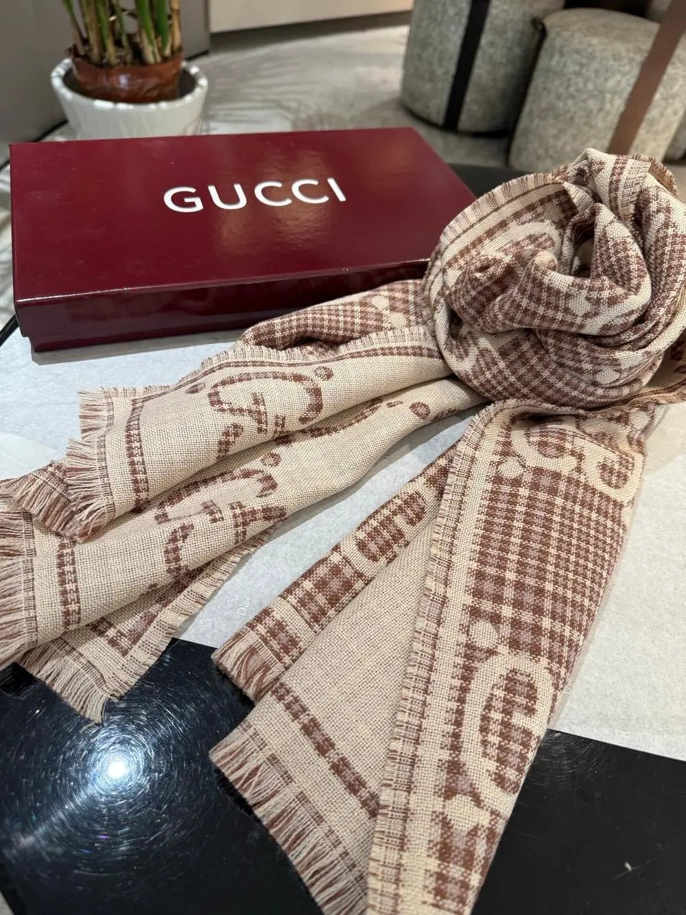 Gucci Scarves Fringed Double G Pattern Scarf image 10