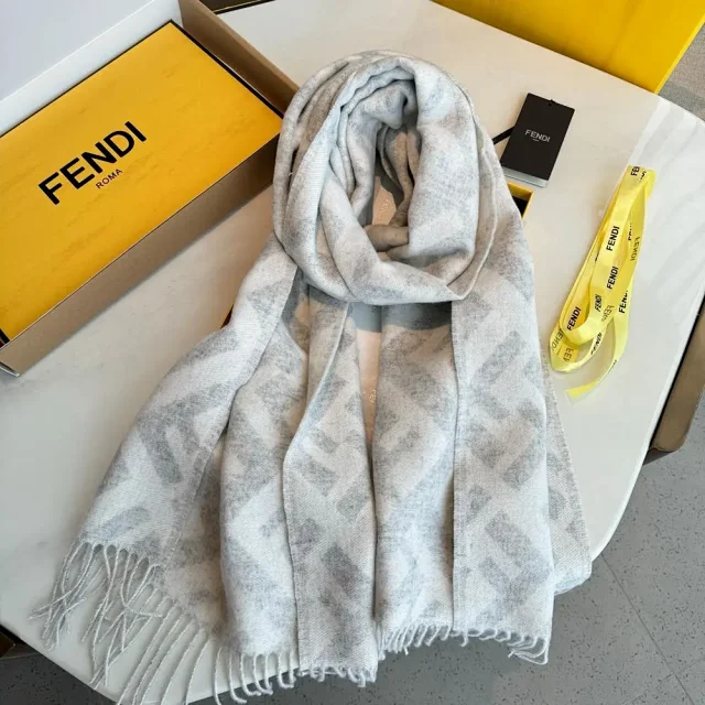 Fendi Scarves FF monogram fringed scarf product detail image 9