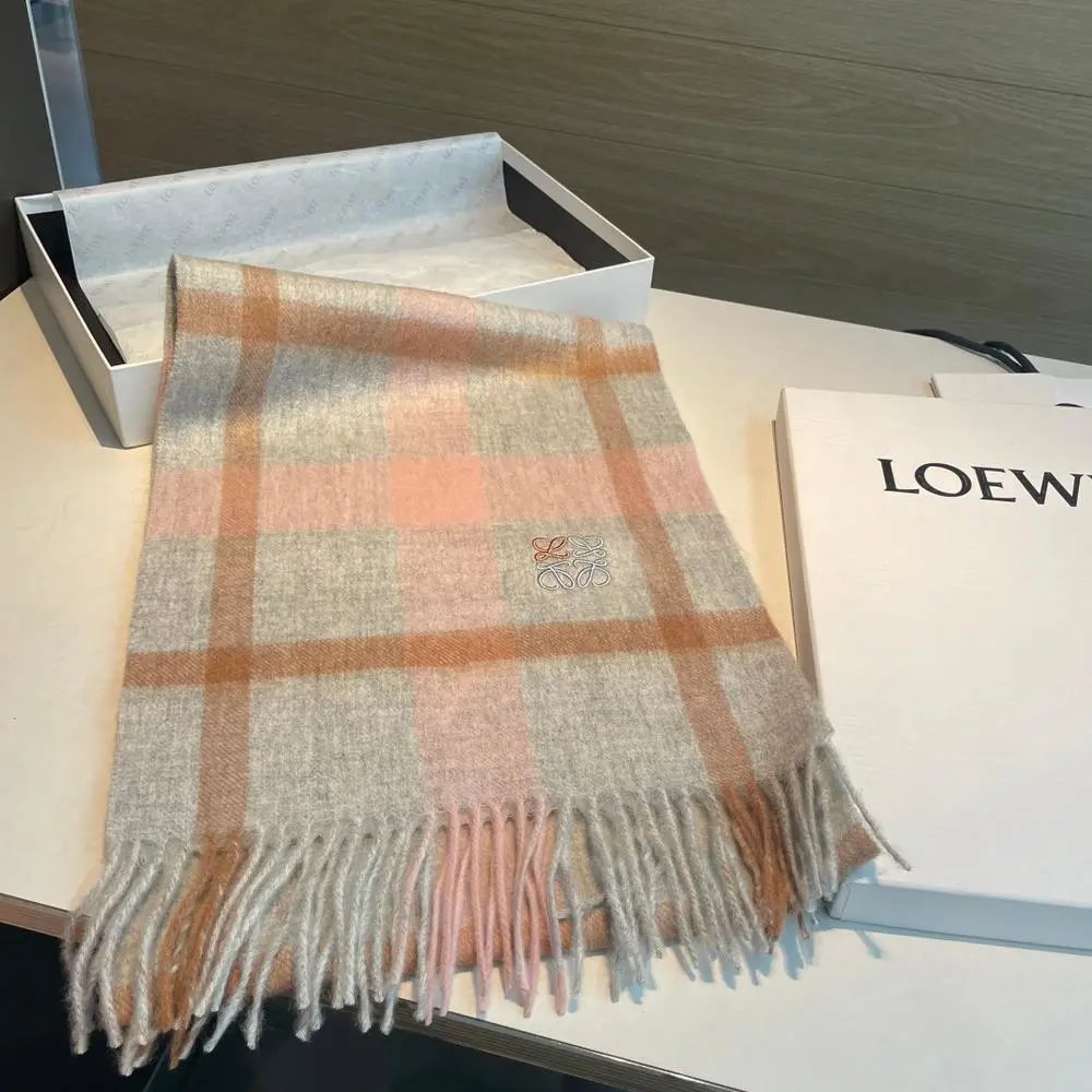 Loewe Scarves Fringed plaid and embroidered image 3