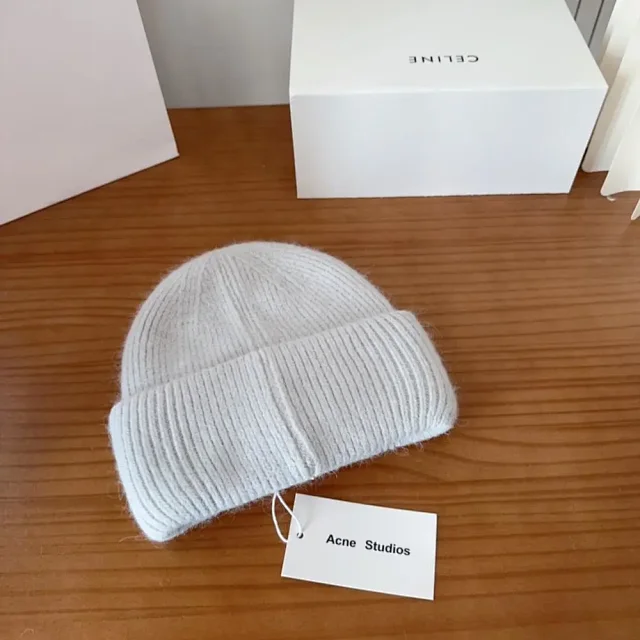 Acne Studios Hats Rib-knit cuffed beanie with Face logo patch product detail image 3