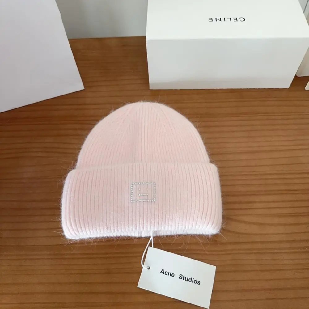 Acne Studios Hats Rib-knit cuffed beanie with Face logo patch — Style 8