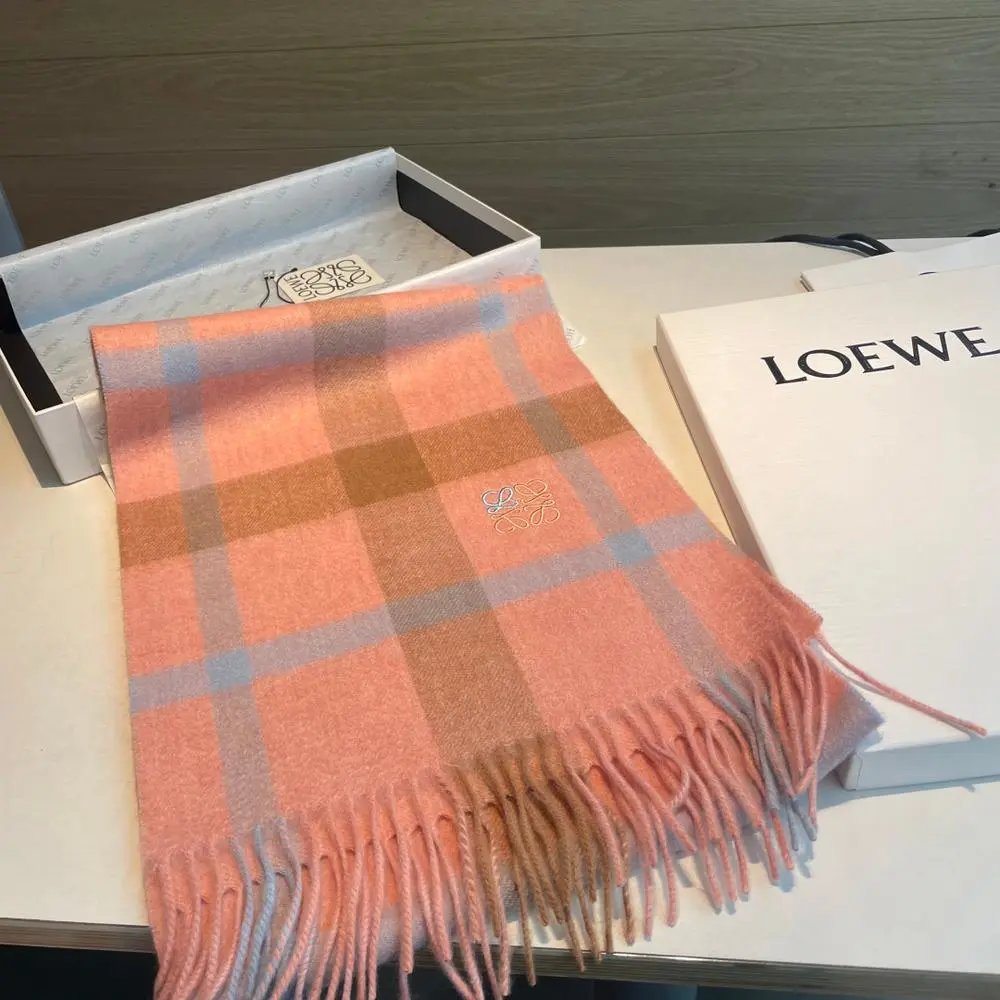 Loewe Scarves Fringed plaid and embroidered image 4