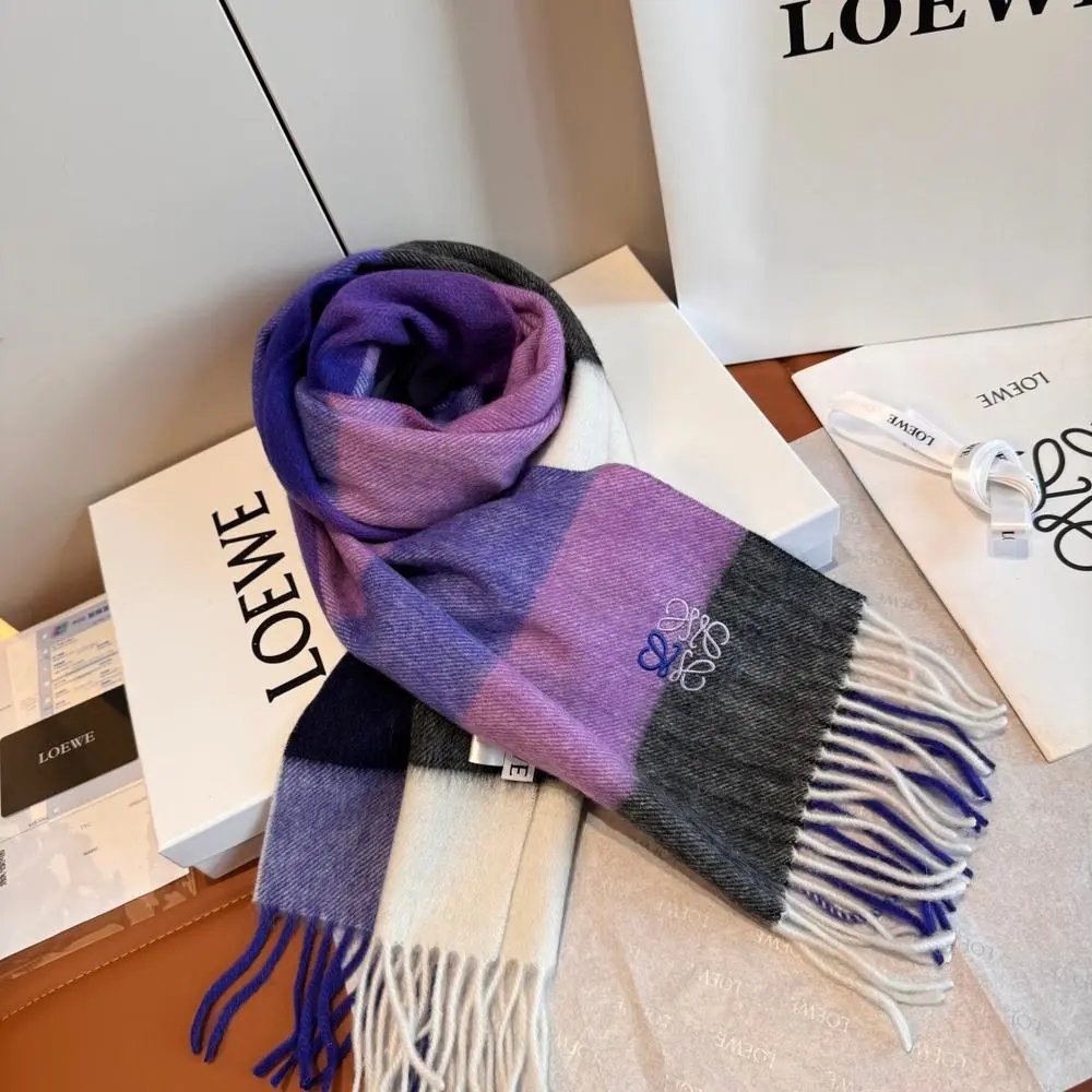 Loewe Scarves Fringed plaid and embroidered image 10
