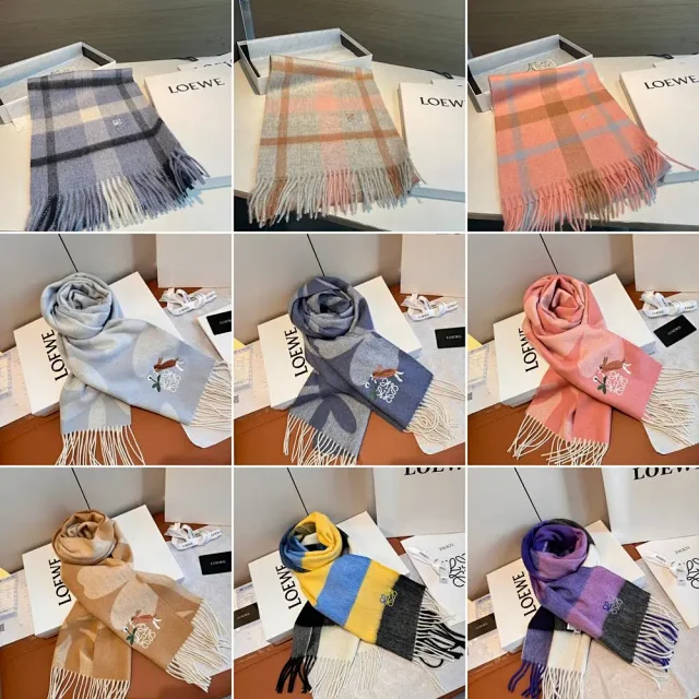 Loewe Scarves Fringed plaid and embroidered product detail image 1