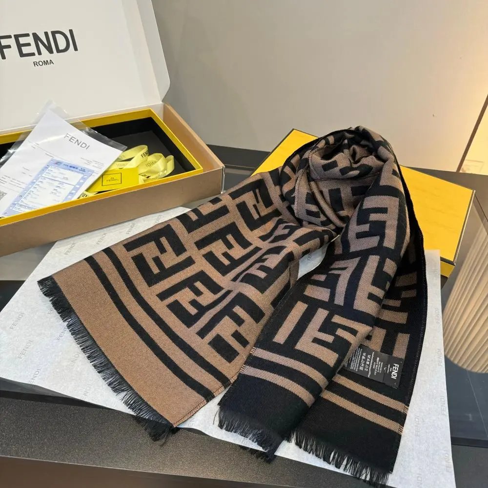 Fendi Scarves FF logo fringe scarf image 7