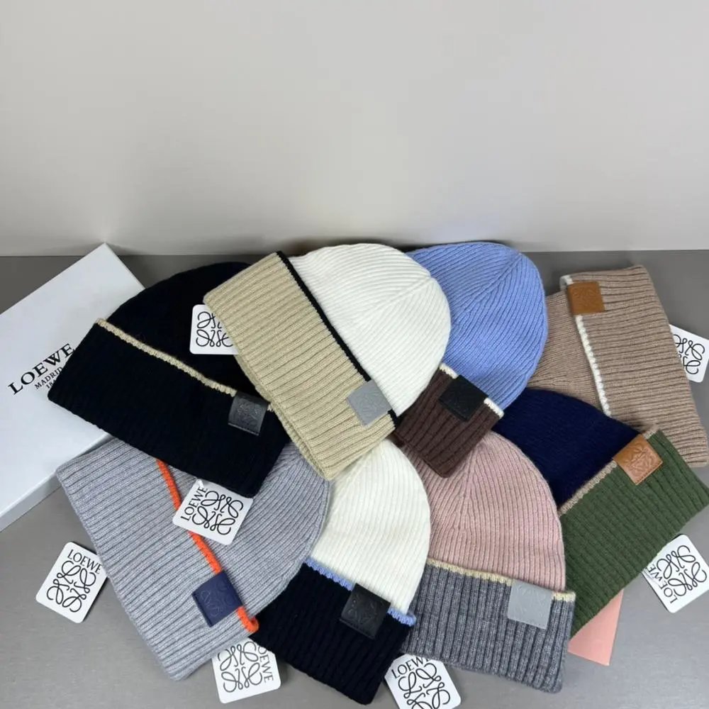 Loewe Hats Rib-knit cuffed beanie with contrast trim and Anagram patch image 1