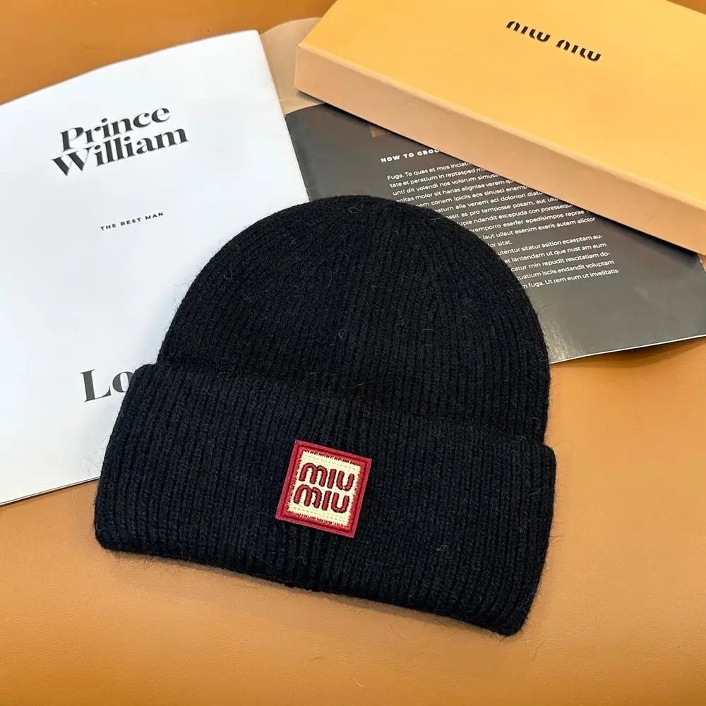 Miu Hats Rib-knit cuffed beanie with logo patch — Style 3