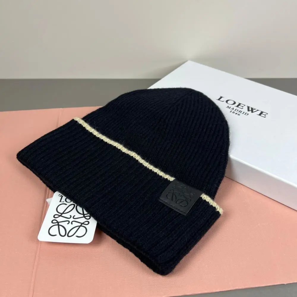 Loewe Hats Rib-knit cuffed beanie with contrast trim and Anagram patch image 3