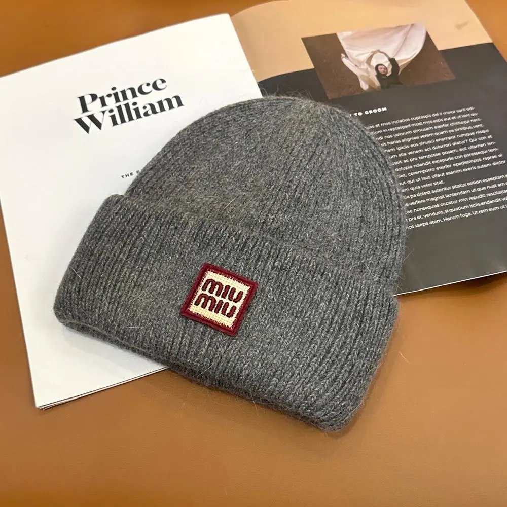 Miu Hats Rib-knit cuffed beanie with logo patch — Style 4