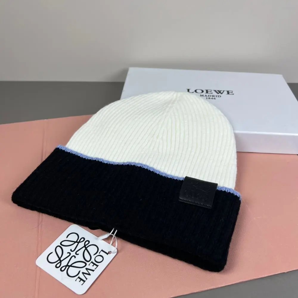 Loewe Hats Rib-knit cuffed beanie with contrast trim and Anagram patch image 8