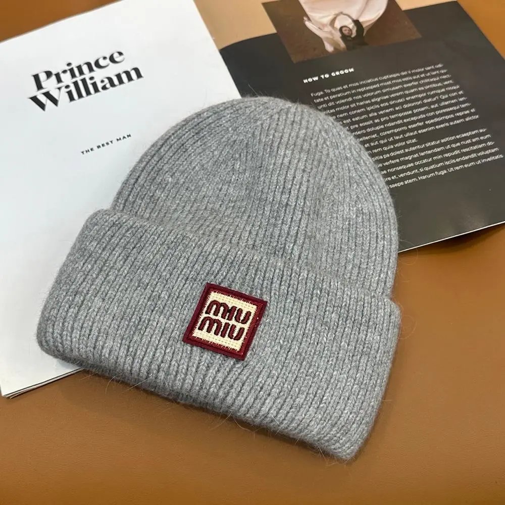 Miu Hats Rib-knit cuffed beanie with logo patch image 4