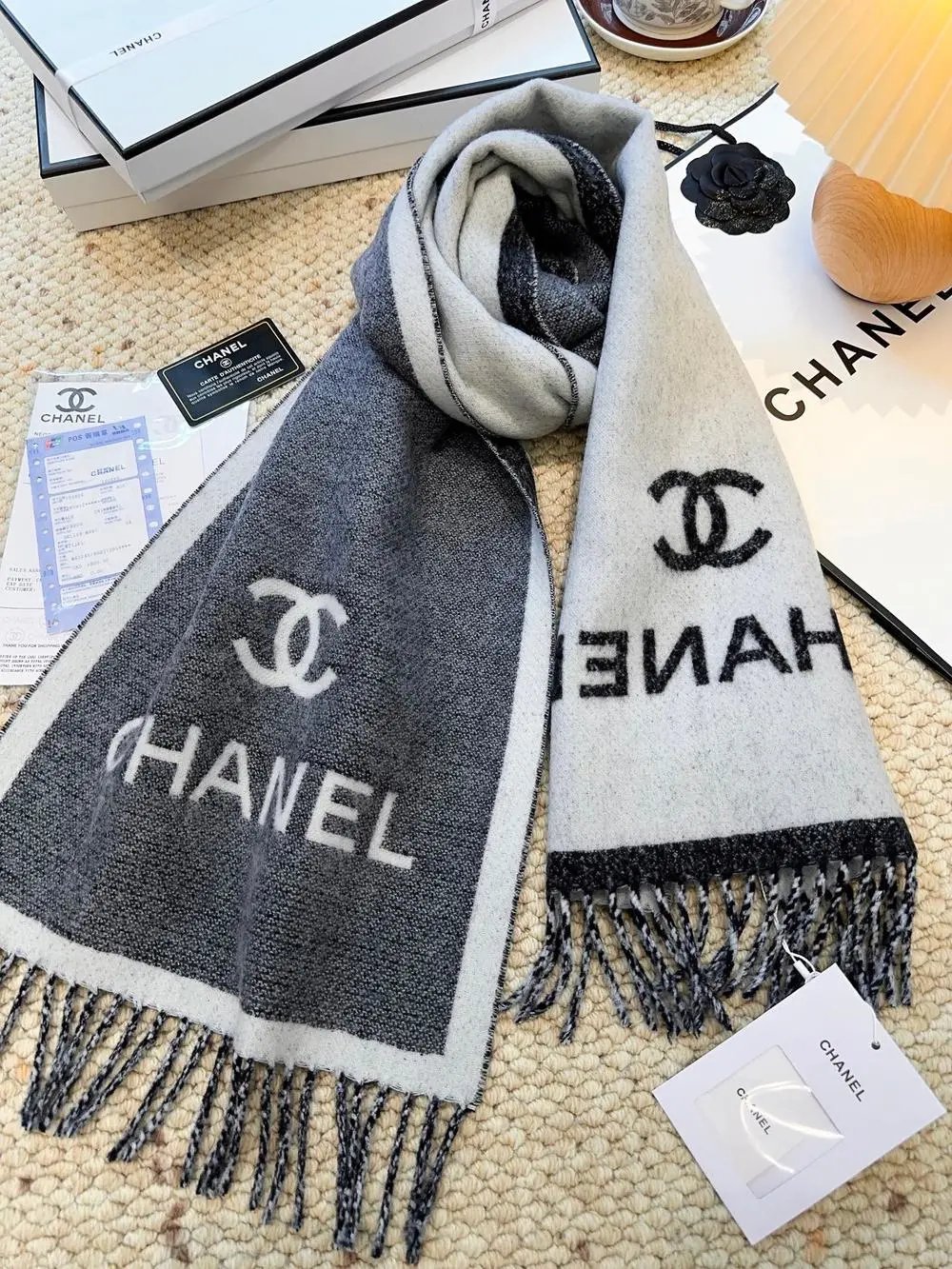 Chanel Scarves Knitted CC Logo and Diamond-Pattern Scarf image 9
