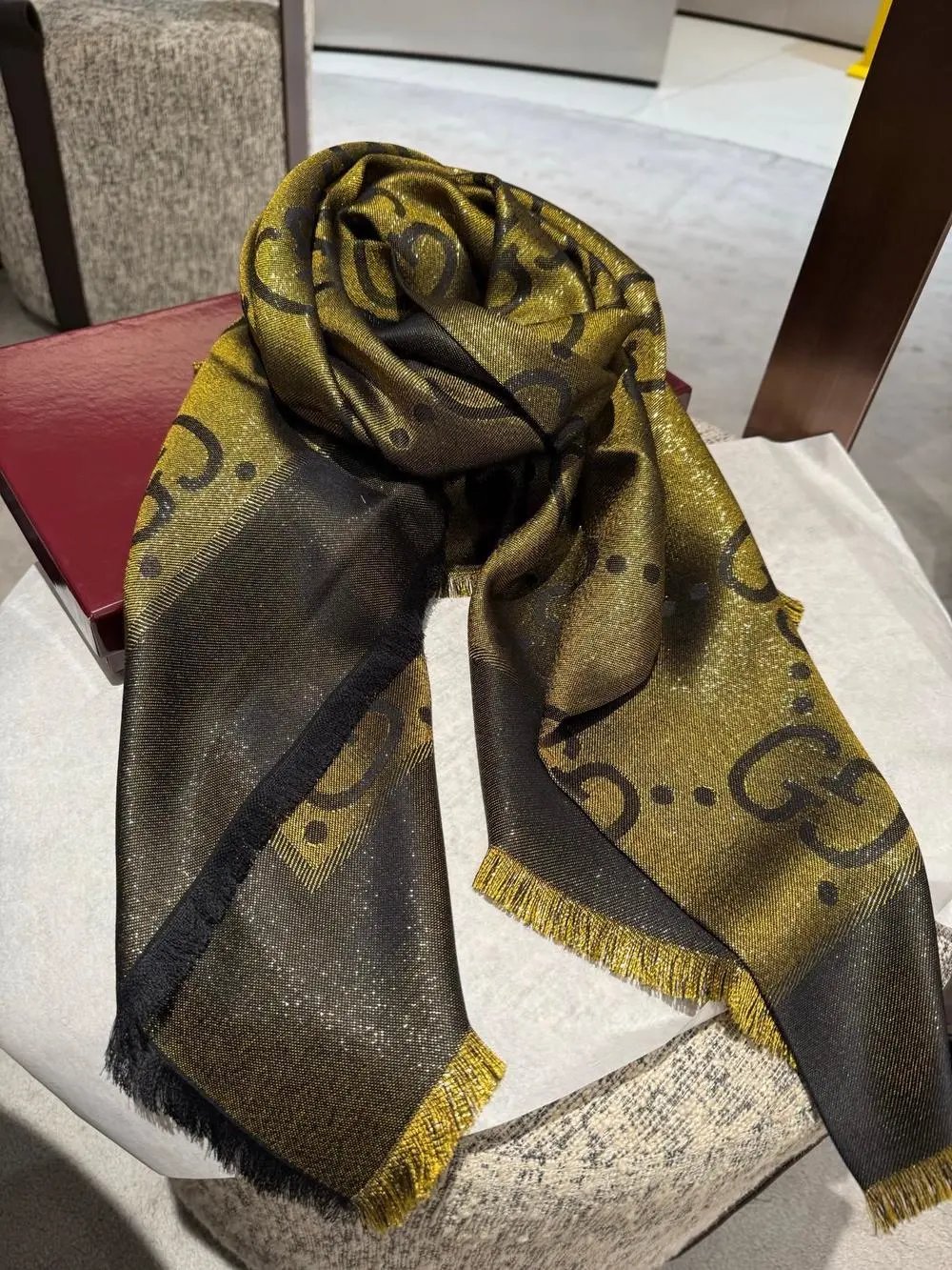 Gucci Scarves Fringed woven with striped and monogram designs image 6
