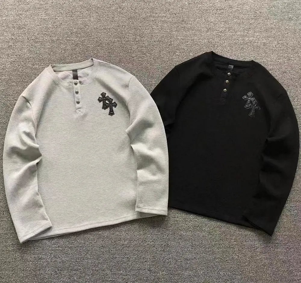 Chrome Hearts cross patch henley long sleeve shirt — W2CFinds curated find