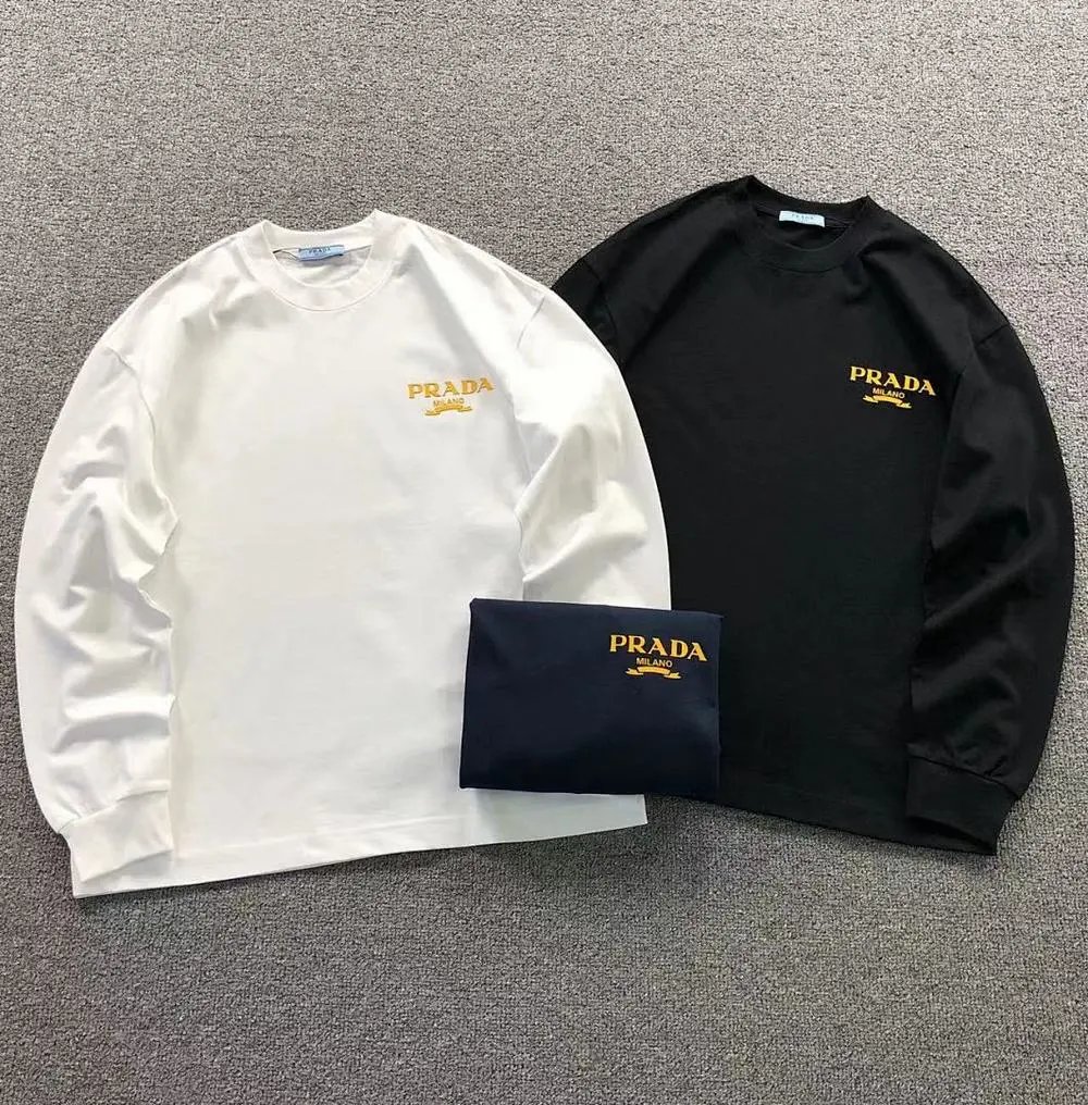 Prada gold logo long sleeve shirt — W2CFinds curated find