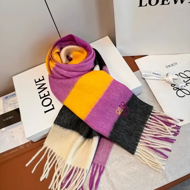 Loewe Scarves Fringed colour-block anagram scarf product detail image 2