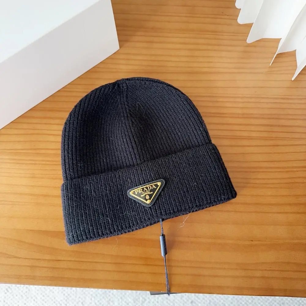 Prada Hats Ribbed knit beanie with triangle logo plaque image 6