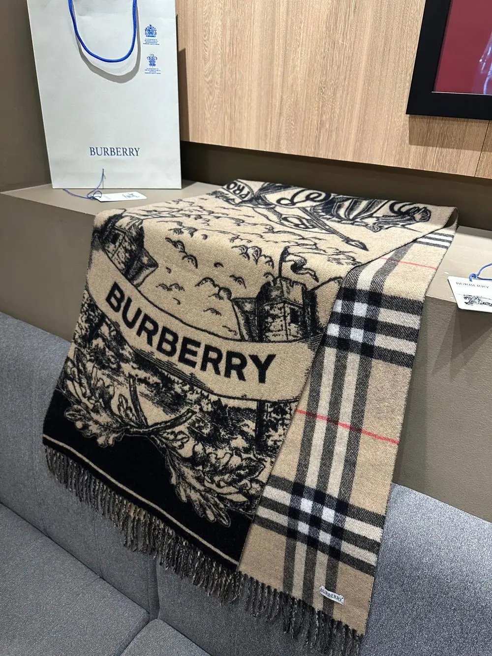 Burberry Scarves Fringed check and monogram scarf image 8