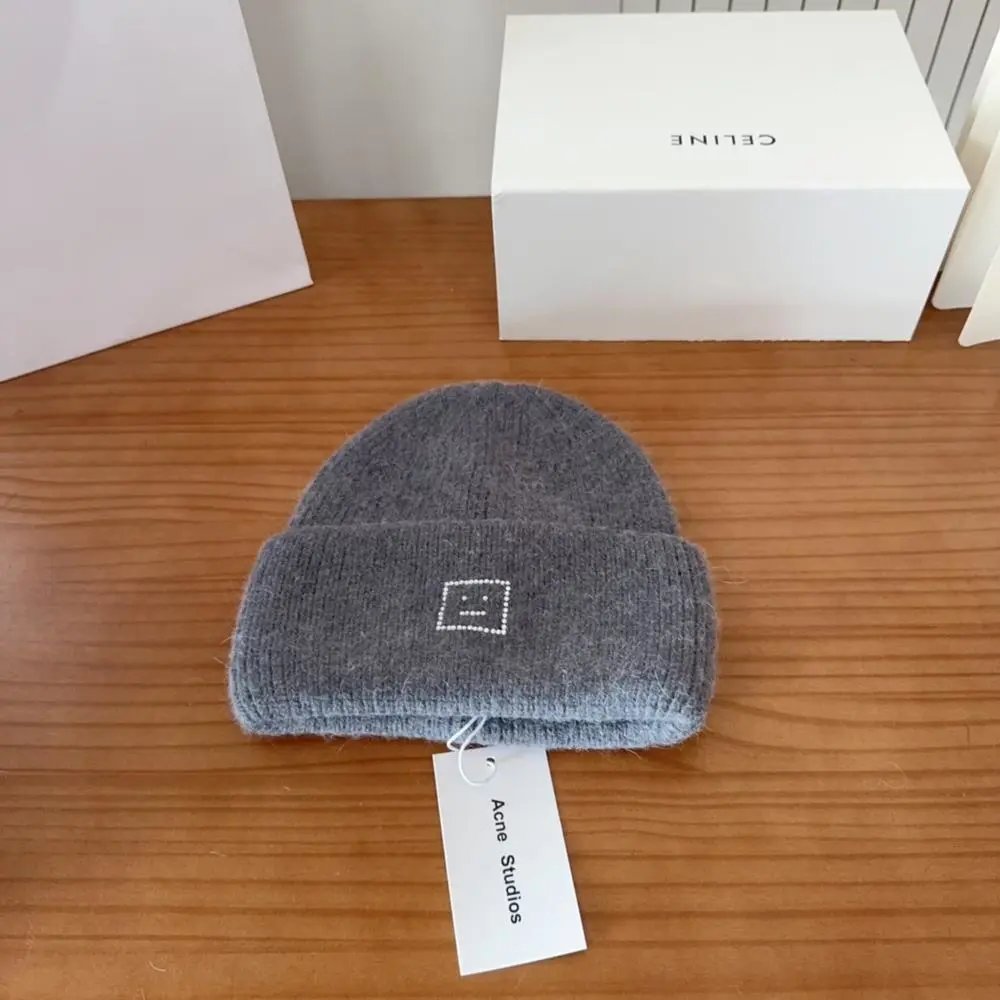 Acne Studios Hats Rib-knit cuffed beanie with Face logo patch — Style 9