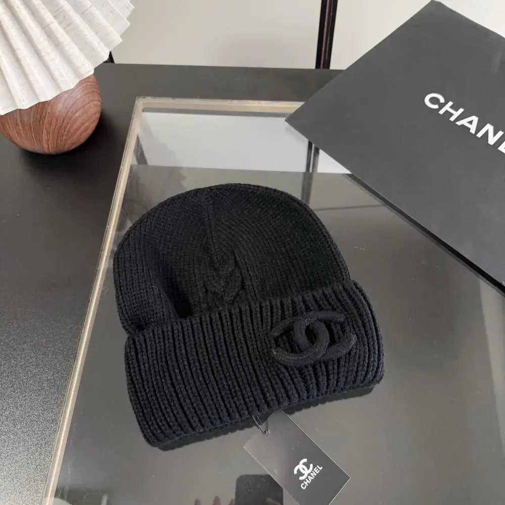 Chanel Hats Cable-Knit CC Logo Beanie — Style 2