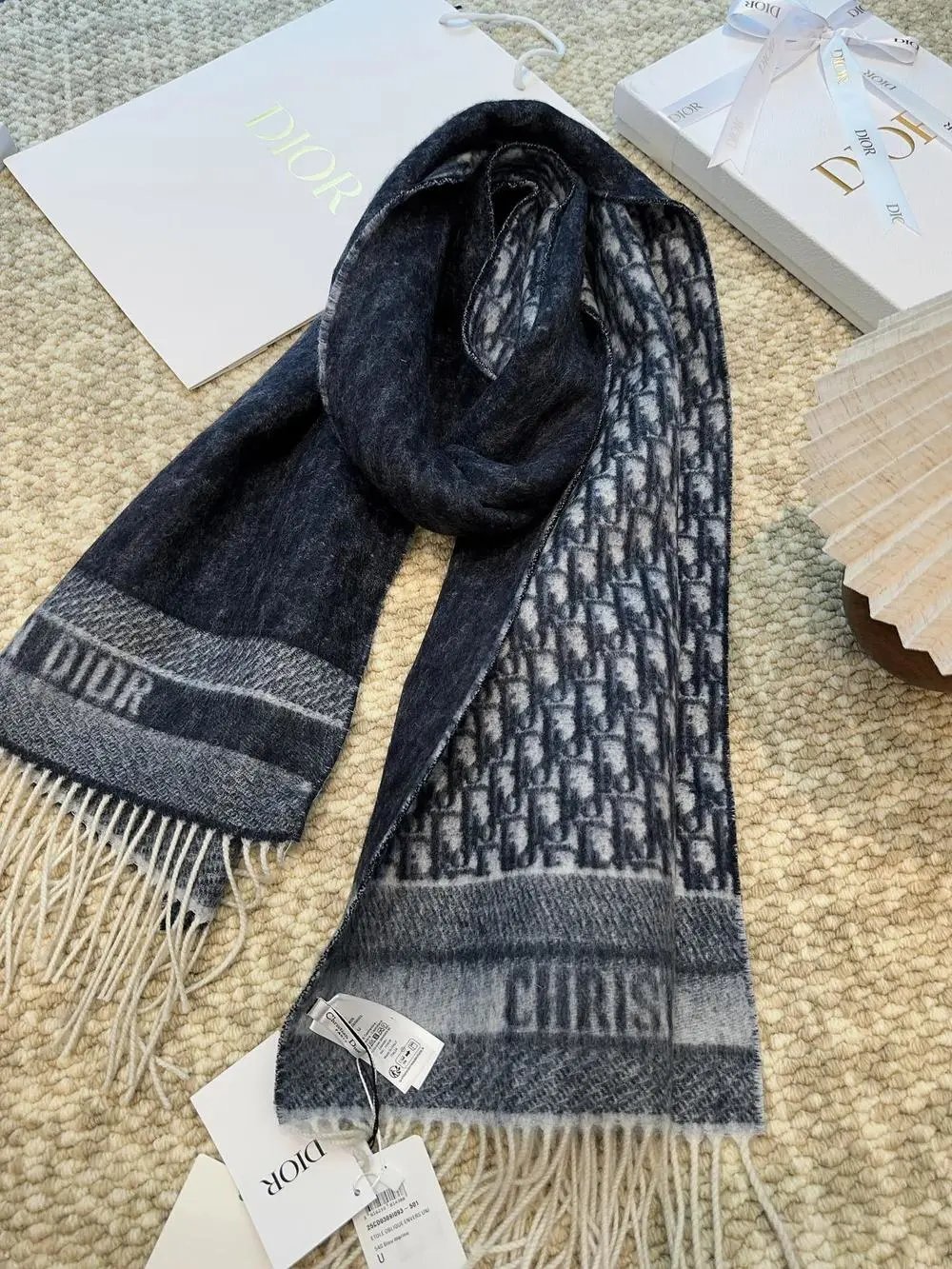 Dior Scarves Fringed logo-pattern scarf image 7