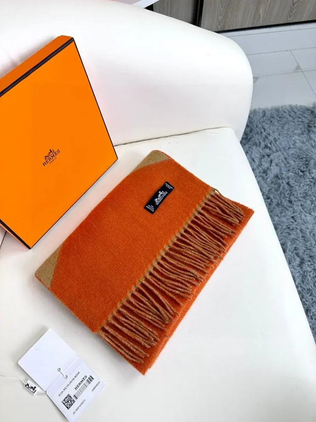 Hermès Scarves Fringed color-block H-logo scarf product detail image 2